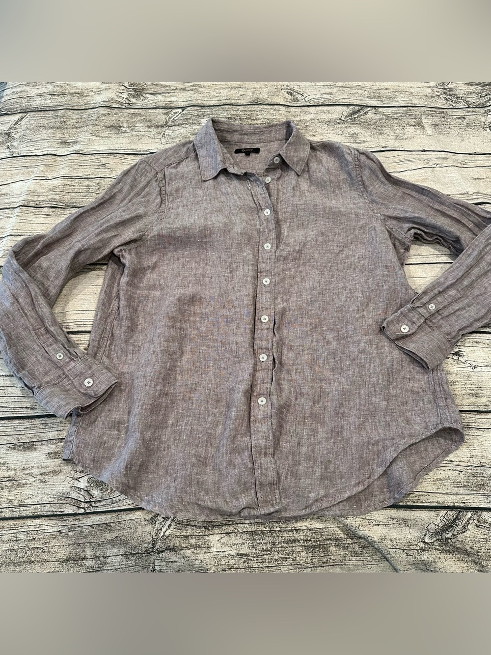 Quince Linen Casual Button-Down Shirt Warm Textured Brown Size Large